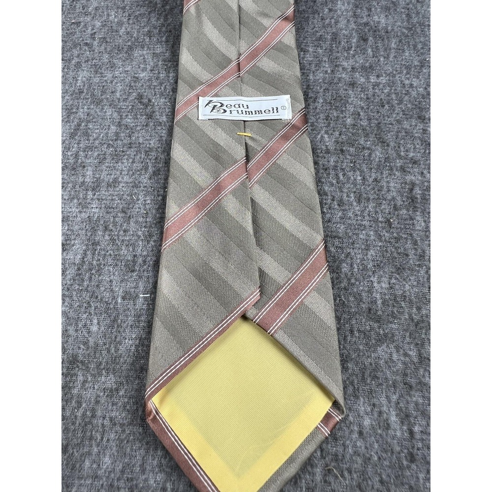 Beau Brummell Tie Mens One Size Beige Brown Striped Woven Polyester Necktie